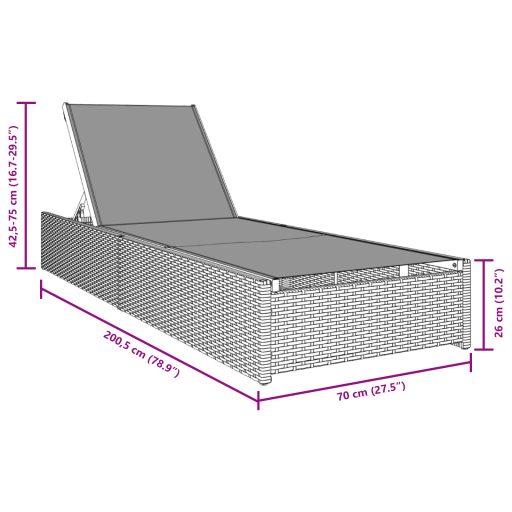 Napozóágy Szürke 60x200x27 cm Polirattan