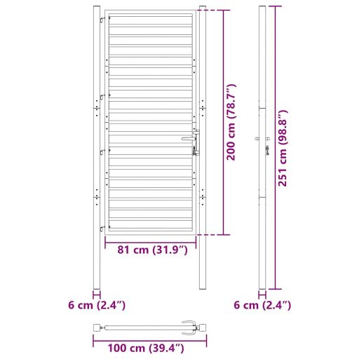 Fekete alumínium kerti kapu zárható 100x200 cm