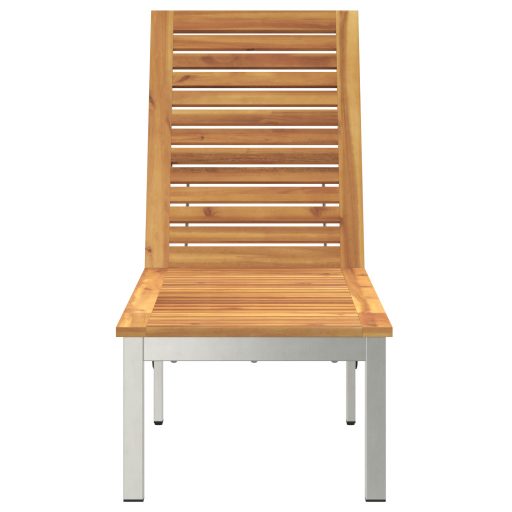 Napozóágy Kerekekkel 207x58x35 cm Tömör Akácfából és Rozsdamentes Acélból