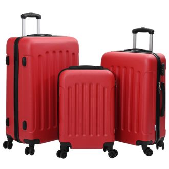   Bőrönd Szett 3 db Kemény Héjú Piros 20” 24” 28” ABS