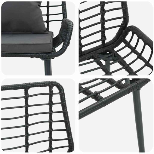 Kerti pad Fekete, Antracit 109 x 63 x 83 cm Poli rattan, acél