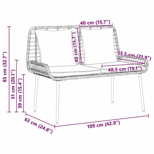 Kerti pad Fekete, Antracit 109 x 63 x 83 cm Poli rattan, acél