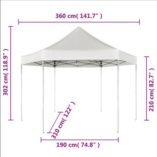 Szürke összecsukható hatszög alakú pop-up pavilon 3,6 x 3,1 m