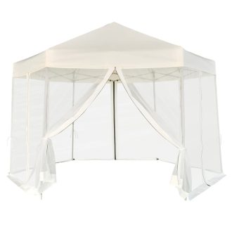   Krémfehér hatszögletű felugró pavilon 6 oldalfallal 3,6 x 3,1 m