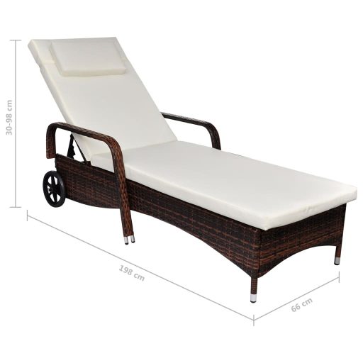 Barna polyrattan napozóágy kerekekkel