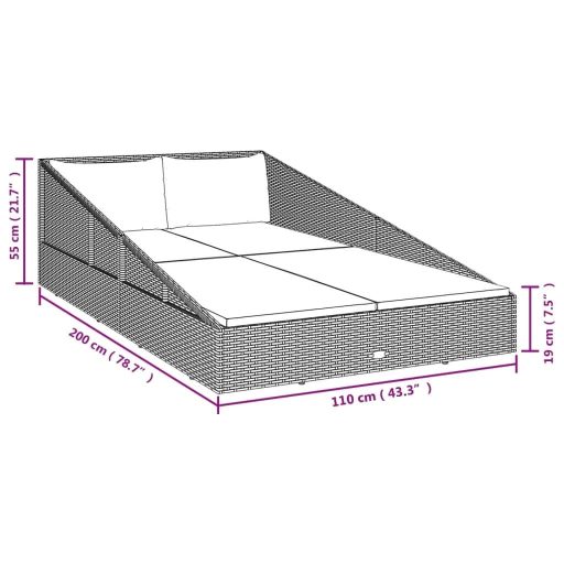 Barna polyrattan kerti ágy 110 x 200 cm