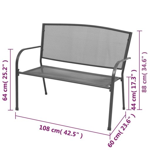 Antracitszürke rácsos acél kerti pad 108 cm