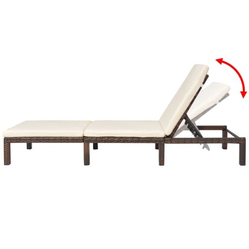 Barna polyrattan napozóágy párnával