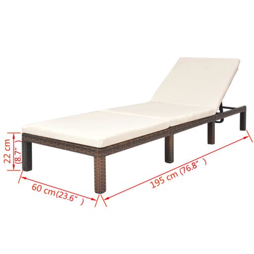 Barna polyrattan napozóágy párnával