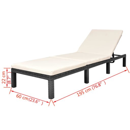 Fekete polyrattan napozóágy párnával