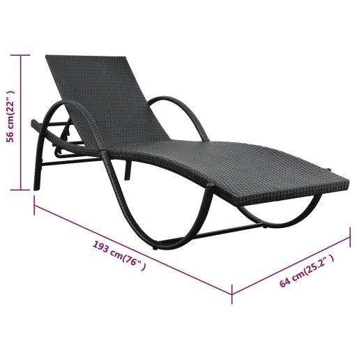 Fekete polyrattan napozóágy párnával