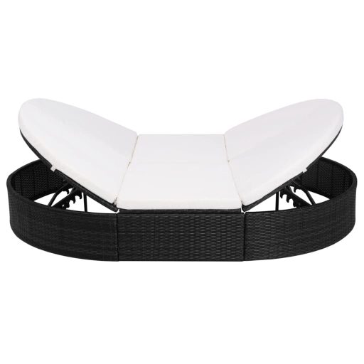 Fekete polyrattan kültéri napozóágy párnával