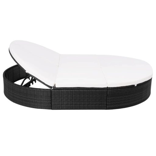 Fekete polyrattan kültéri napozóágy párnával