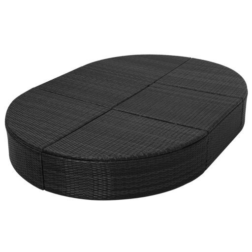Fekete polyrattan kültéri napozóágy párnával