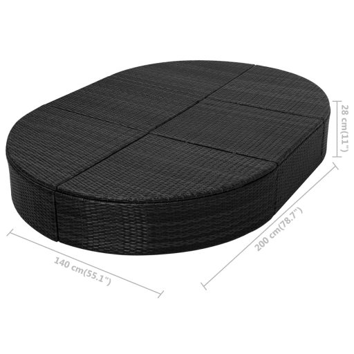 Fekete polyrattan kültéri napozóágy párnával
