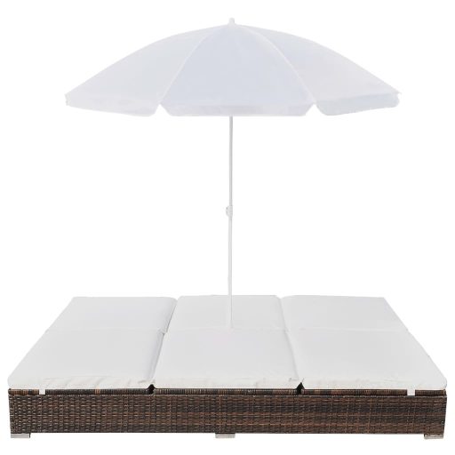 Barna polyrattan napozóágy napernyővel