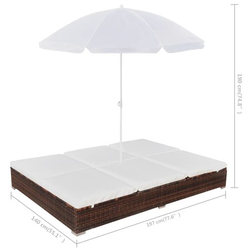 Barna polyrattan napozóágy napernyővel