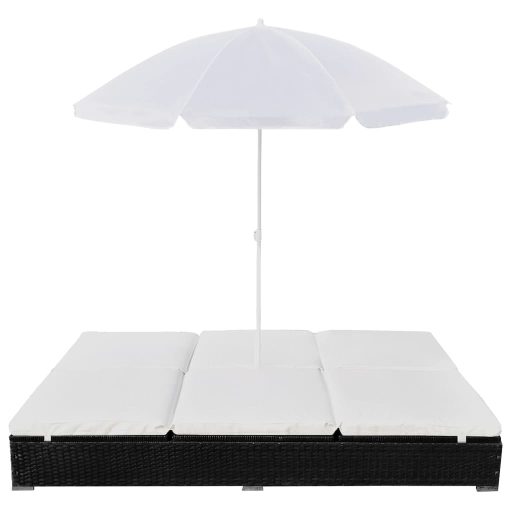 Fekete polyrattan napozóágy napernyővel