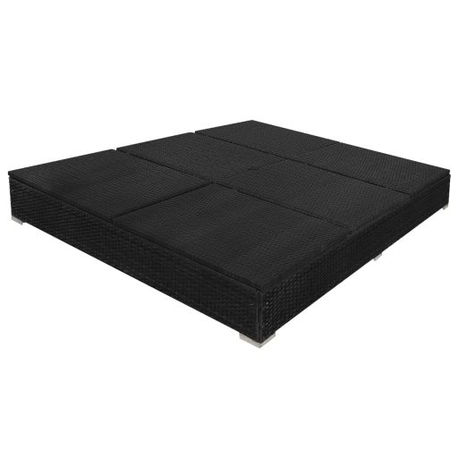 Fekete polyrattan napozóágy napernyővel