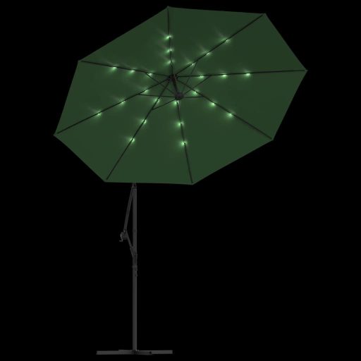 Zöld függőernyő LED-del, fém rúddal 300 cm