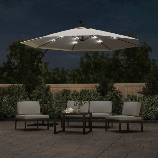 Függő, homokszínű ernyő LED-del, fém rúddal 300 cm