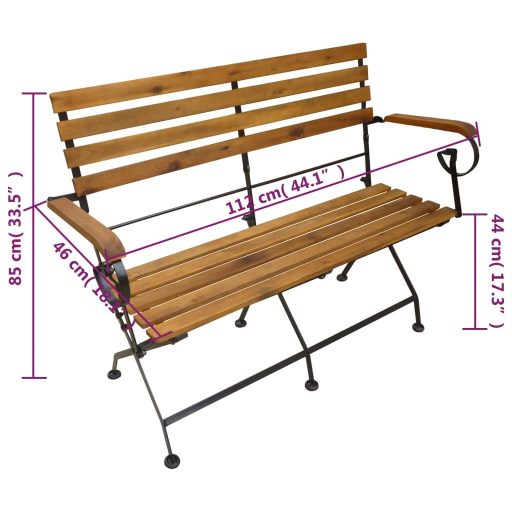 Összecsukható tömör akácfa kerti pad 112 cm