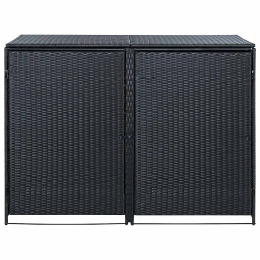 Fekete rattan dupla tároló gurulós kukához 148 x 80 x 111 cm