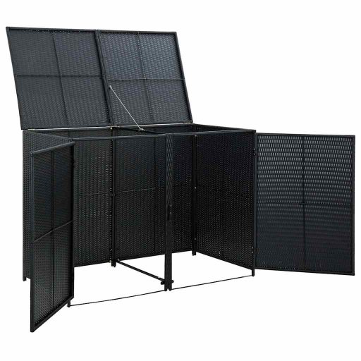 Fekete rattan dupla tároló gurulós kukához 148 x 80 x 111 cm