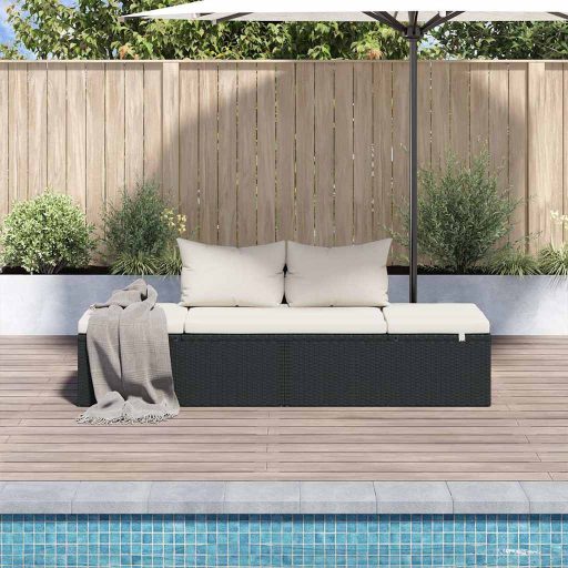 Fekete polyrattan kerti ágy 195 x 60 cm