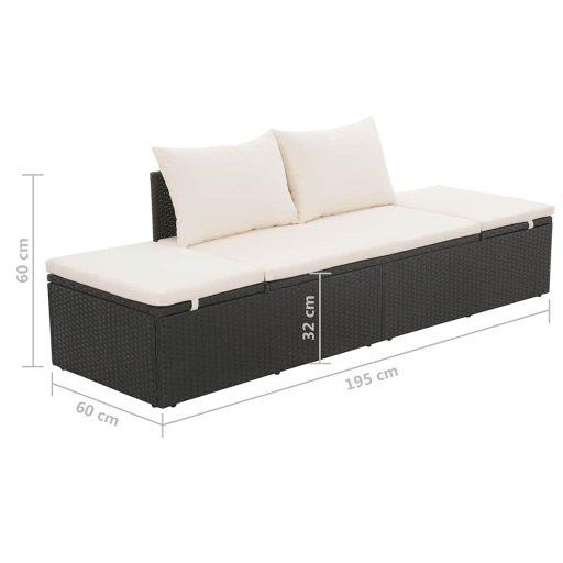 Fekete polyrattan kerti ágy 195 x 60 cm