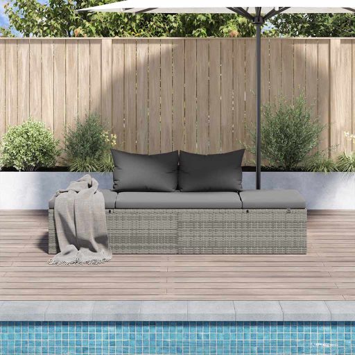 Szürke polyrattan kerti ágy 195 x 60 cm
