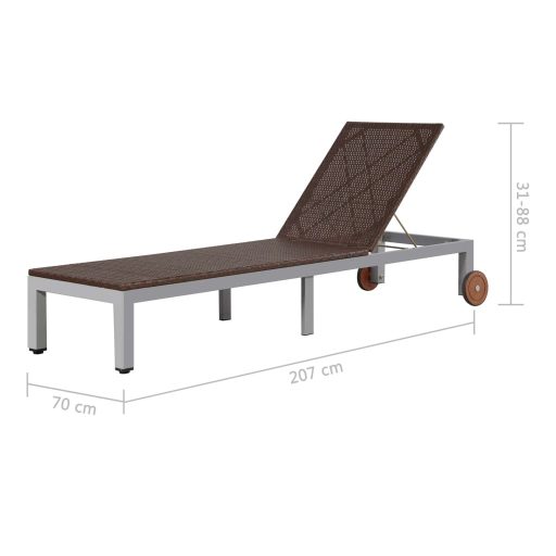 Barna polyrattan napozóágy kerekekkel