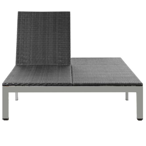 Fekete kétszemélyes polyrattan napozóágy kerekekkel