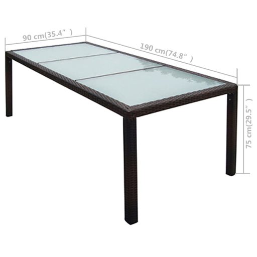 Barna polyrattan és üveg kerti asztal 190 x 90 x 75 cm