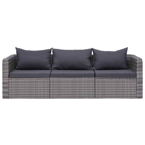 3-részes szürke polyrattan kerti ülőgarnitúra párnákkal