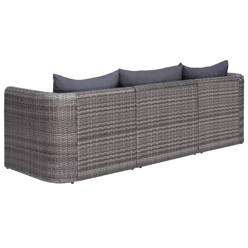 3-részes szürke polyrattan kerti ülőgarnitúra párnákkal