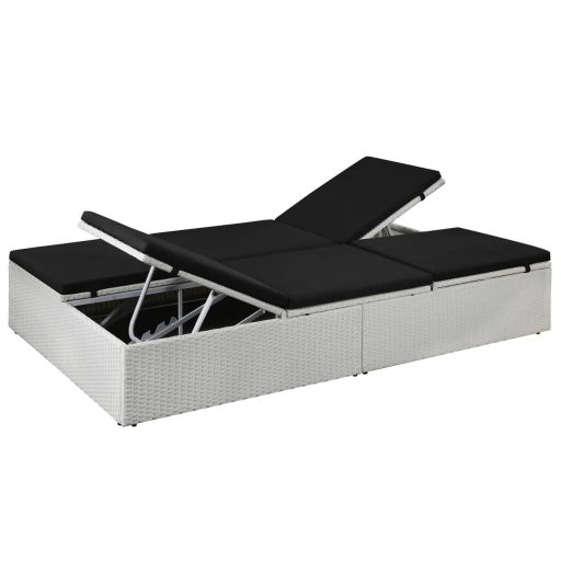 Fekete polyrattan napozóágy párnával