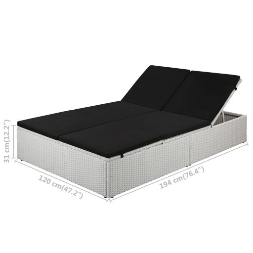 Fekete polyrattan napozóágy párnával