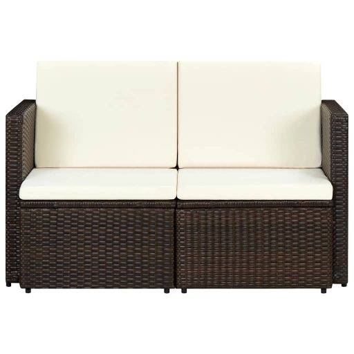 Barna kétszemélyes polyrattan kerti kanapé párnákkal