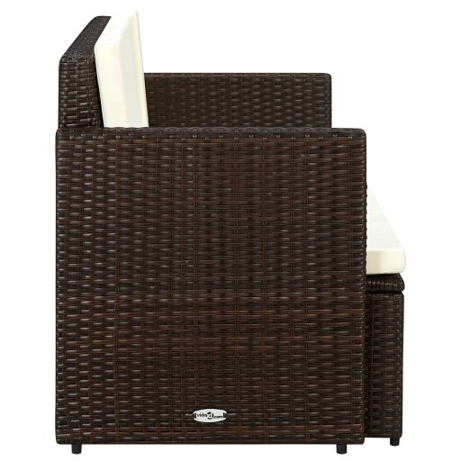 Barna kétszemélyes polyrattan kerti kanapé párnákkal