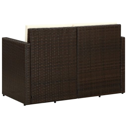 Barna kétszemélyes polyrattan kerti kanapé párnákkal