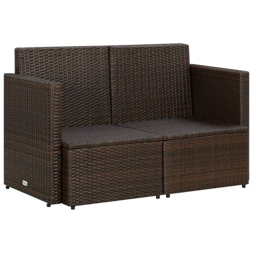 Barna kétszemélyes polyrattan kerti kanapé párnákkal
