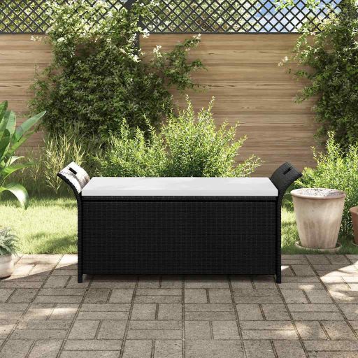Barna polyrattan tárolópad párnával 138 cm