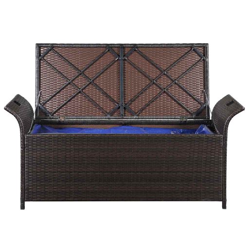 Barna polyrattan tárolópad párnával 138 cm