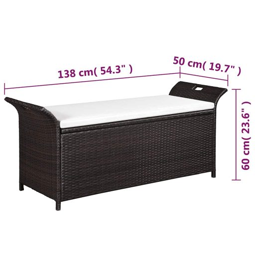 Barna polyrattan tárolópad párnával 138 cm