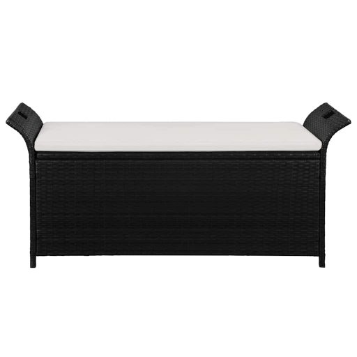Fekete polyrattan tárolópad párnával 138 cm