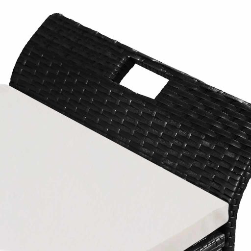 Fekete polyrattan tárolópad párnával 138 cm