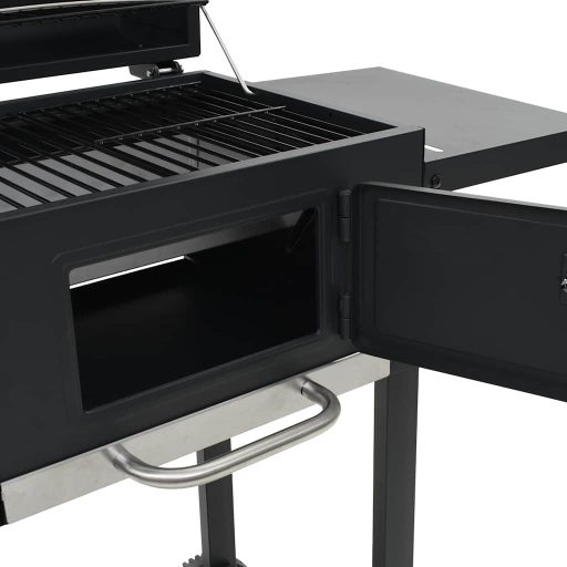 Fekete színű faszén tüzelésű grillsütő alsó polccal