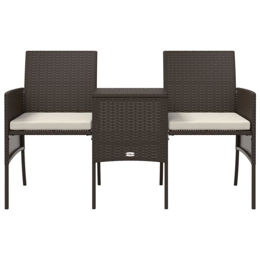 Barna 2-személyes polyrattan kerti fotel asztallal/zsámolyokkal