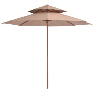 Tópszínű kétszintes napernyő fa rúddal 270 cm